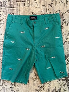 Polo Ralph Lauren Big Boys Embroidered Chino Shorts Western Turquoise Sz 18 NWOT